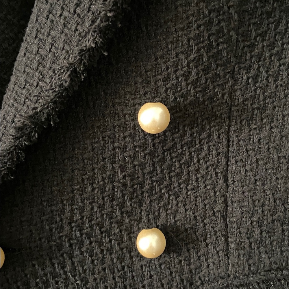 MNG Black Textured Blazer with pearl Buttons size S length 29” bust 36” - Picture 2 of 12